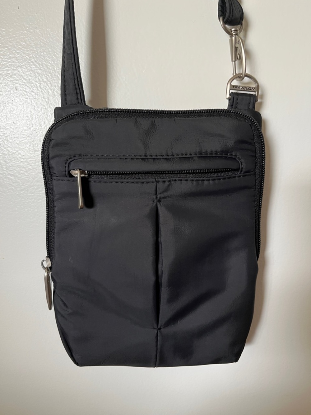 Travelon Black Compact Nylon Crossbody Pouch with Front Zip Pocket